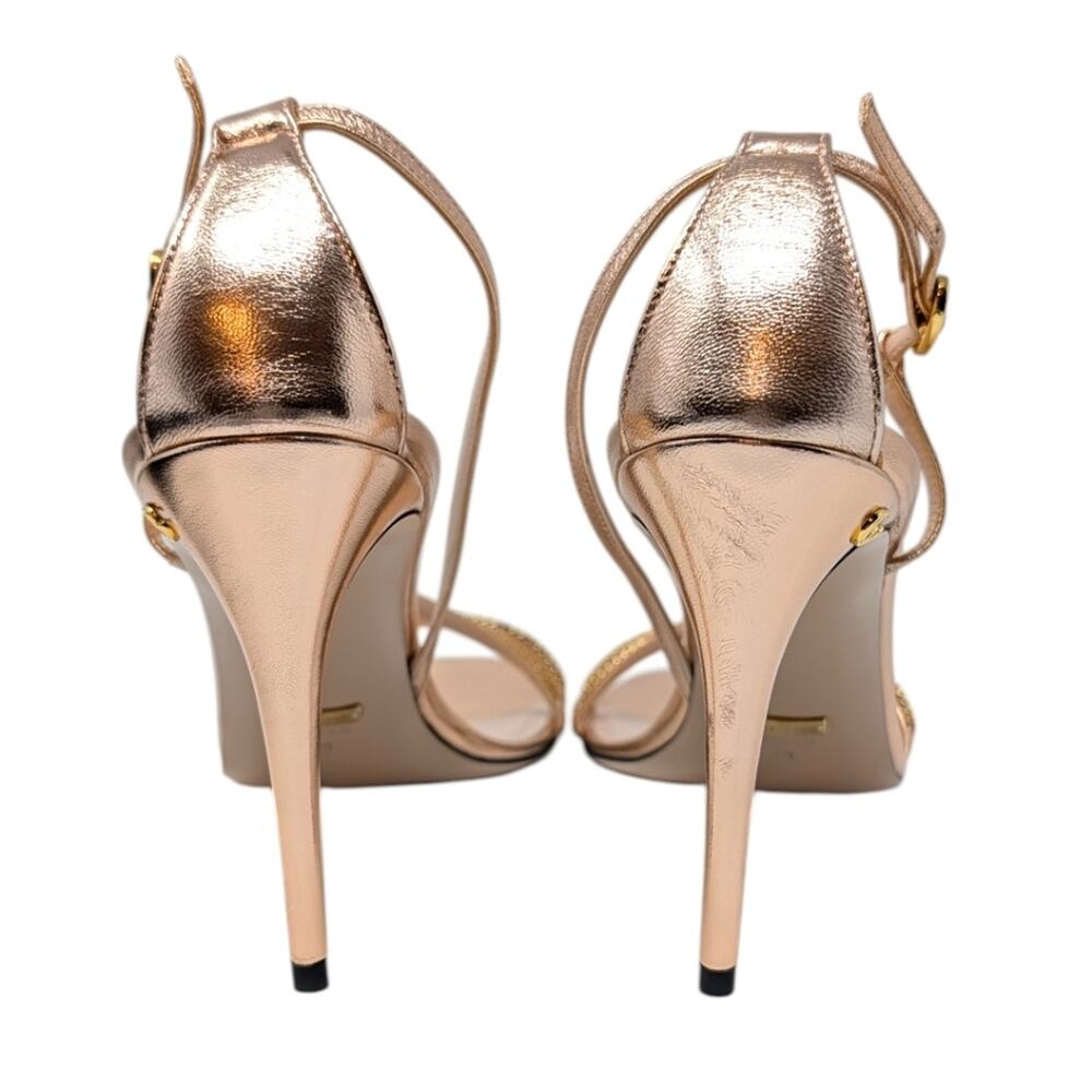 Gucci Sylvie Chain 95mm Metallic Rose Gold Strappy Leather Sandal Heel 42 | 11.5 - Picture 7 of 15